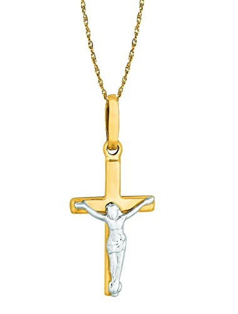 Yellow Gold Rounded Mini Cross Necklace